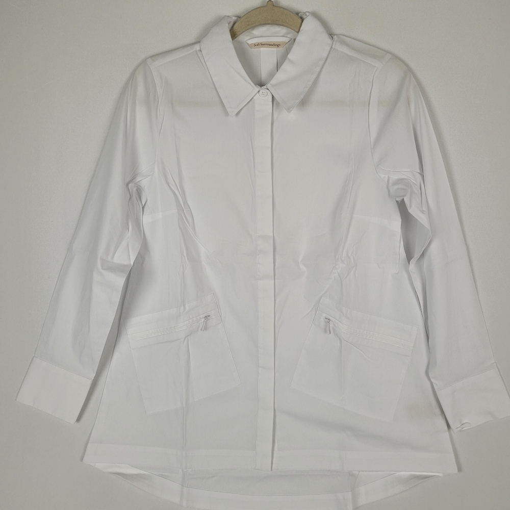 NWT Soft Surroundings Shore Thing Shirt Size XS White Zippered Patch Pockets